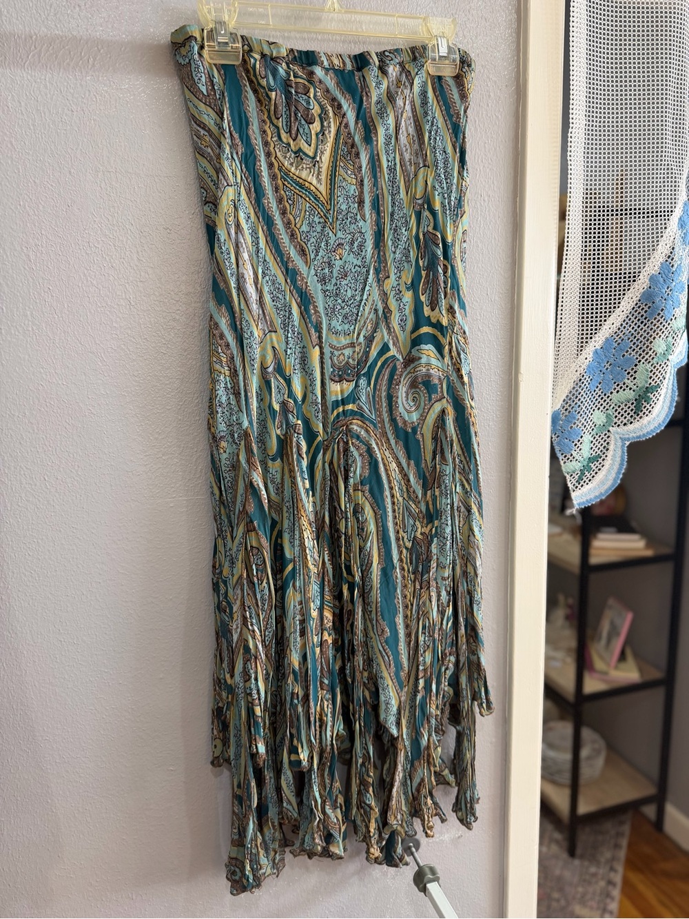 Nostalgia Teal and Cream Paisley Maxi Skirt